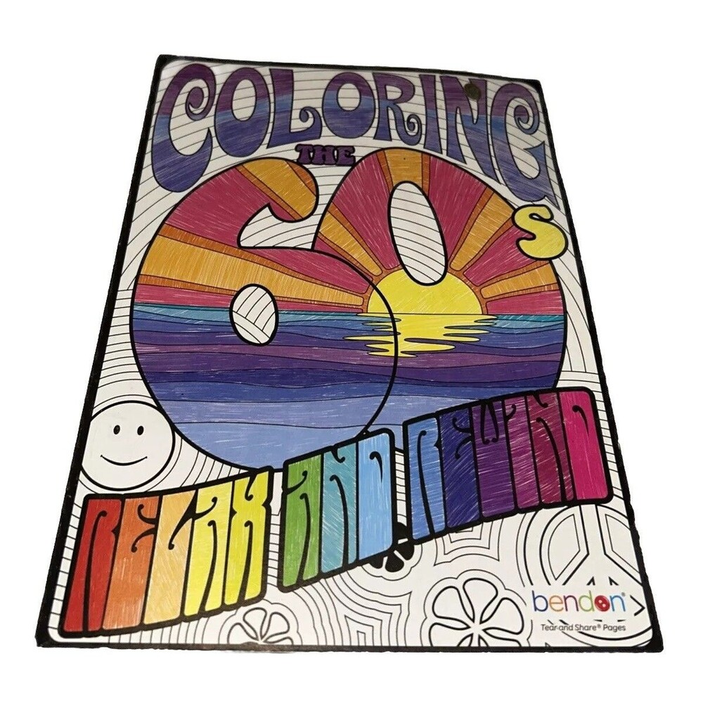 Coloring The 60’s Relax & Rewind 40 Page Bendon Adult Coloring Book